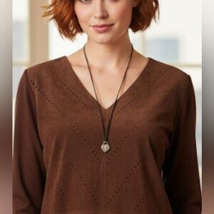 ecru  brown suede long sleeve top